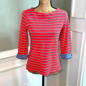⭐️ Nautica Red Striped 3/4 Sleeve Chambray Cuffs, (Size S, 100% Cotton)